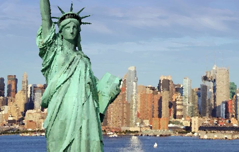 Pintura de vista de Nova Iorque e Estátua da Liberdade