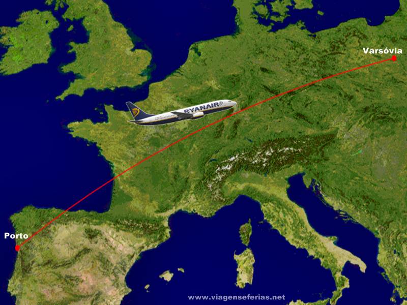 Rota da Ryanair Porto - Varsóvia com 2 voos por semana