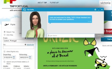 Sofia, assistente virtual da TAP no site versão Reino Unido