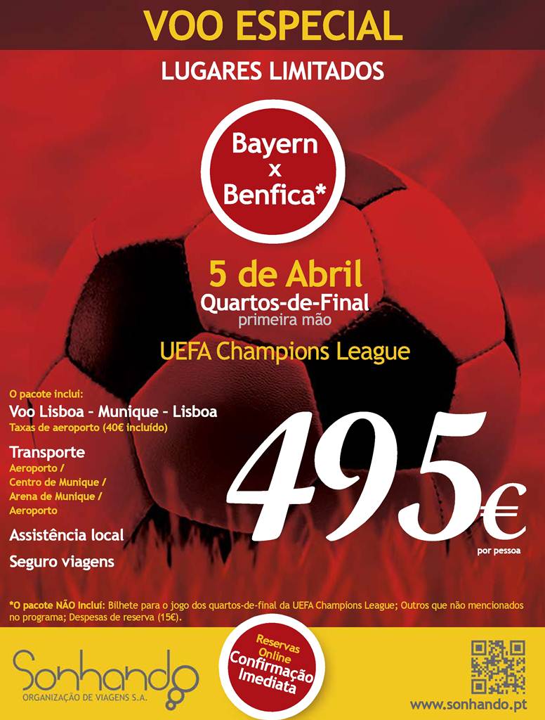 Viagem para jogo de futebol FC Bayern-SLB a 5 de Abril