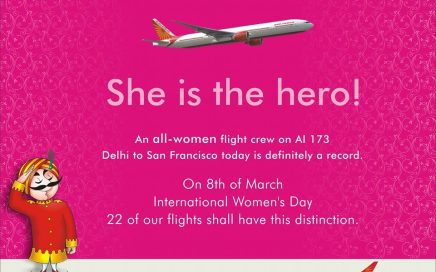 Maior voo só com mulheres pela Air India no dia 8 de março