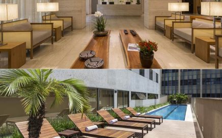 Lobby e piscina do hotel Hilton Garden Inn Belo Horizonte
