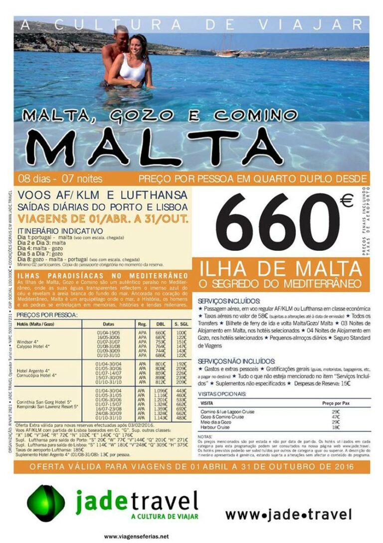 Férias de 7 noites em Malta e Gozo desde 660€ de Abril a Outubro