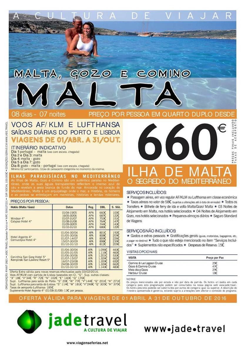 Férias de 7 noites em Malta e Gozo desde 660€ de Abril a Outubro