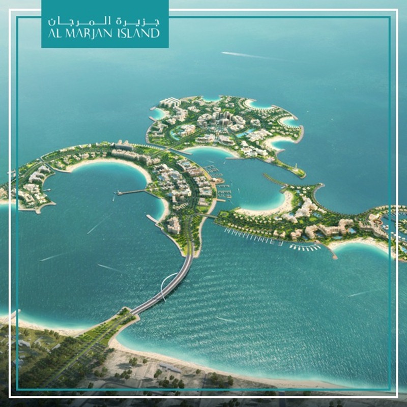 Vista aérea da ilha Al Marjan em Ras al-Khaimah