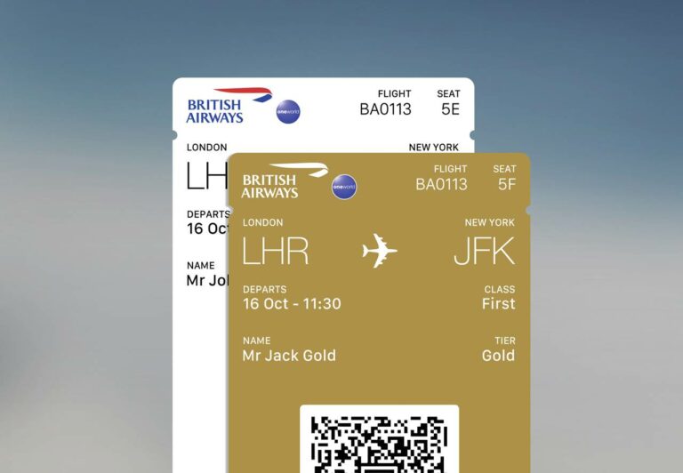 cartões de embarque multiplos da British Airways no smartphone