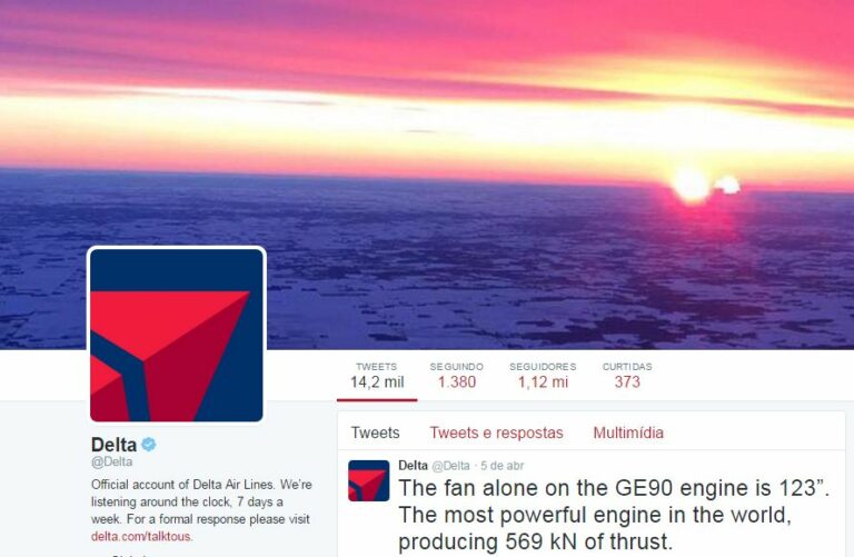 Imagem da conta principal do twitter da Delta Air Lines