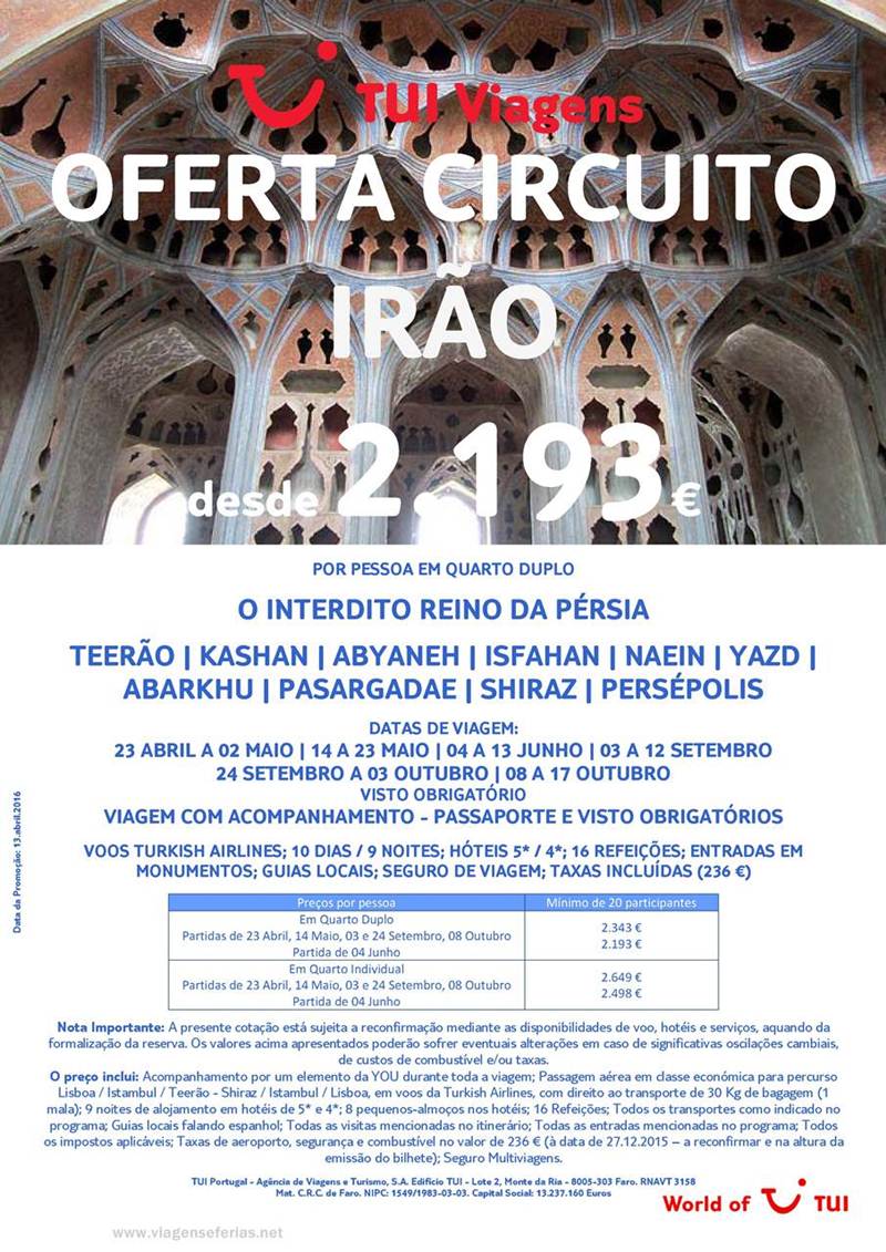 Circuito de férias no Irão com duração 10 dias a 2193€