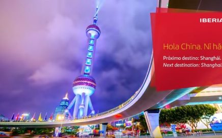 Reclame da Iberia à nova rota para Xangai na China desde Espanha