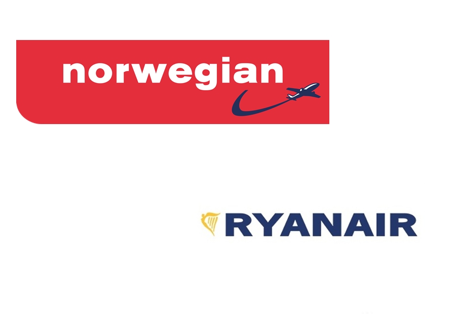 Logos das Low Cost Norwegian Air e Ryanair