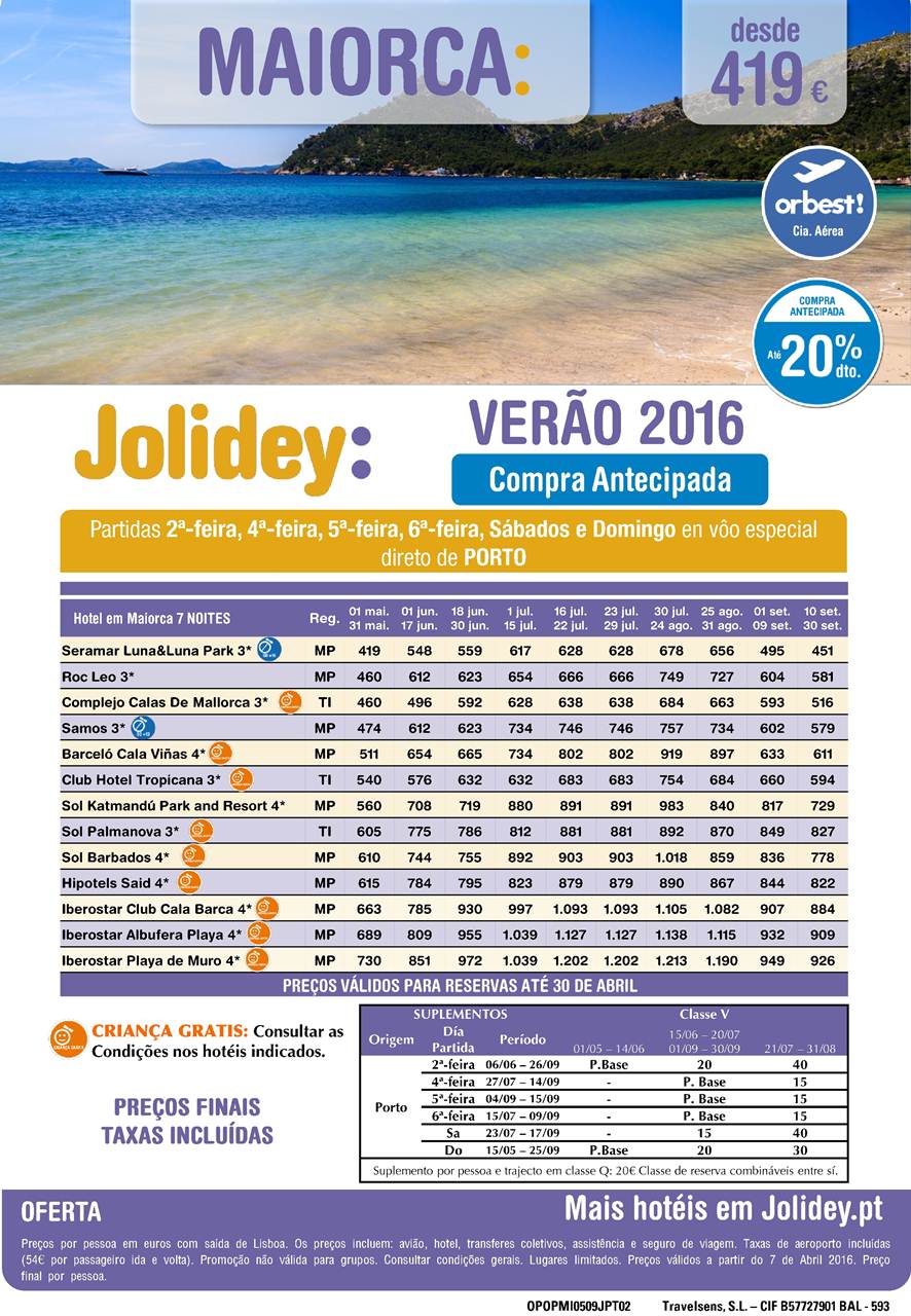 Desde 419€ férias em Maiorca no verão 2016 com voos e hotel