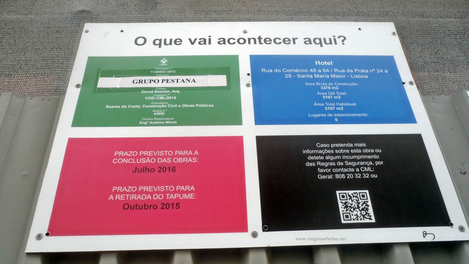 Placa Licença obras hotel Pestana CR7 Lisboa