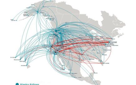 Rede de rotas Companhias aéreas Alaska Air e Virgin America
