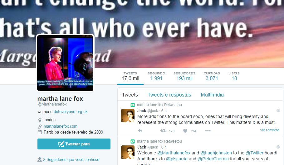 Imagem do Twitter da Martha Lane Fox (fundadora lastminute.com)
