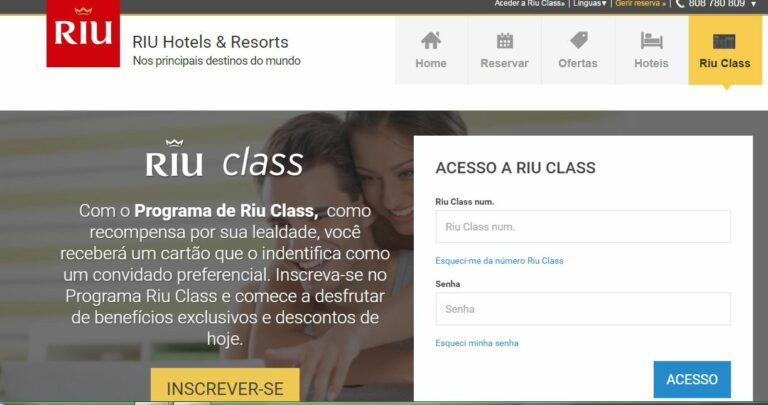 Captura da primeira página do site RIU Class