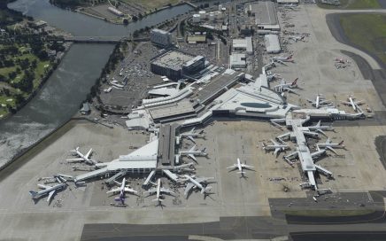 Vista aérea do T1 do aeroporto de Sydney na Austrália