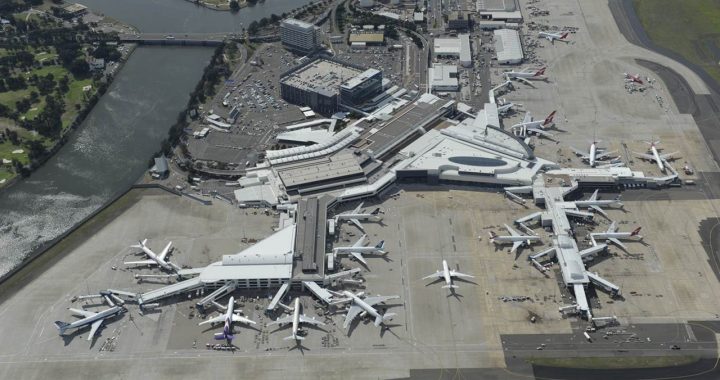 Vista aérea do T1 do aeroporto de Sydney na Austrália
