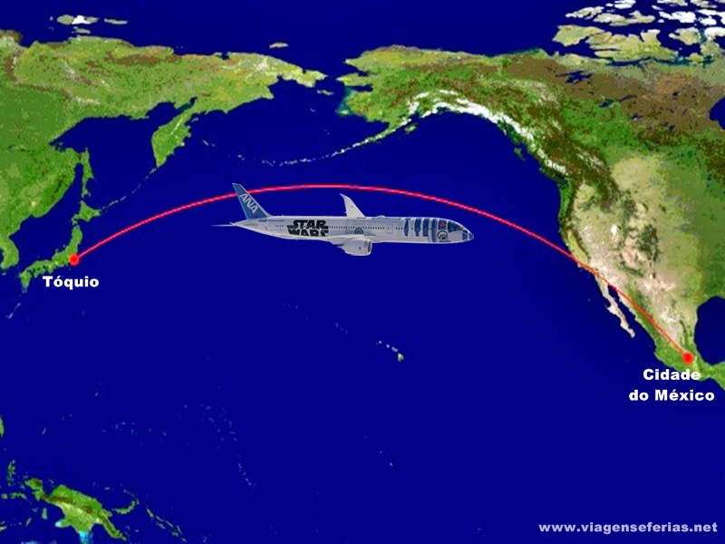Rota da Companhia Aérea ANA entre Tóquio e cidade do México