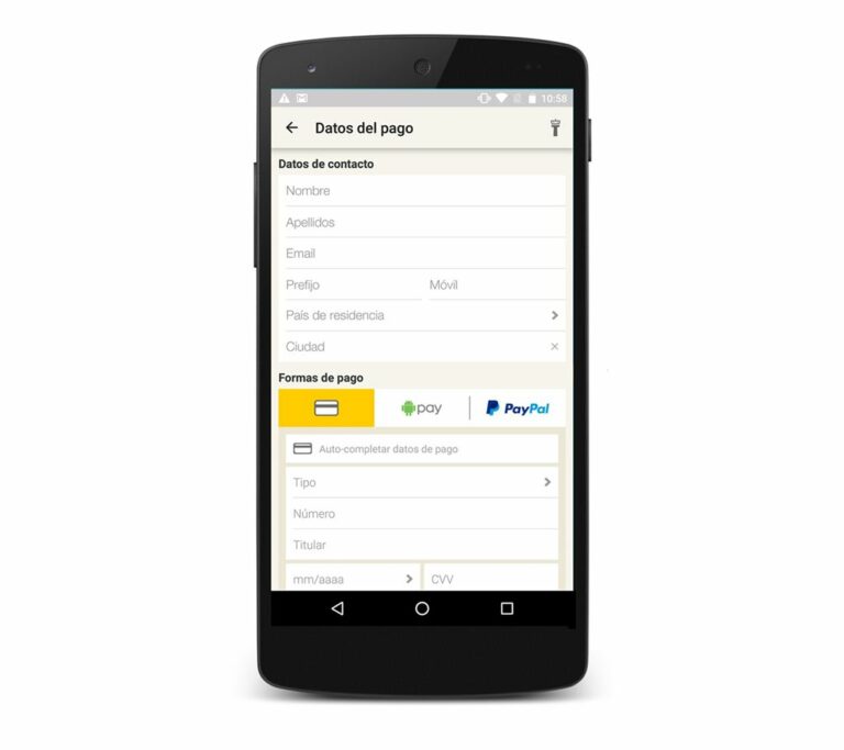 Visor em smartphone do Android Pay na app da Vueling