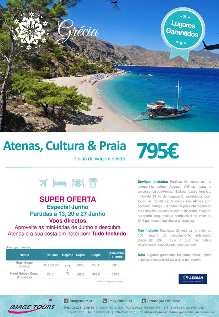 Promoção Férias 7 dias em Atenas com praias no mês de Junho a 795€