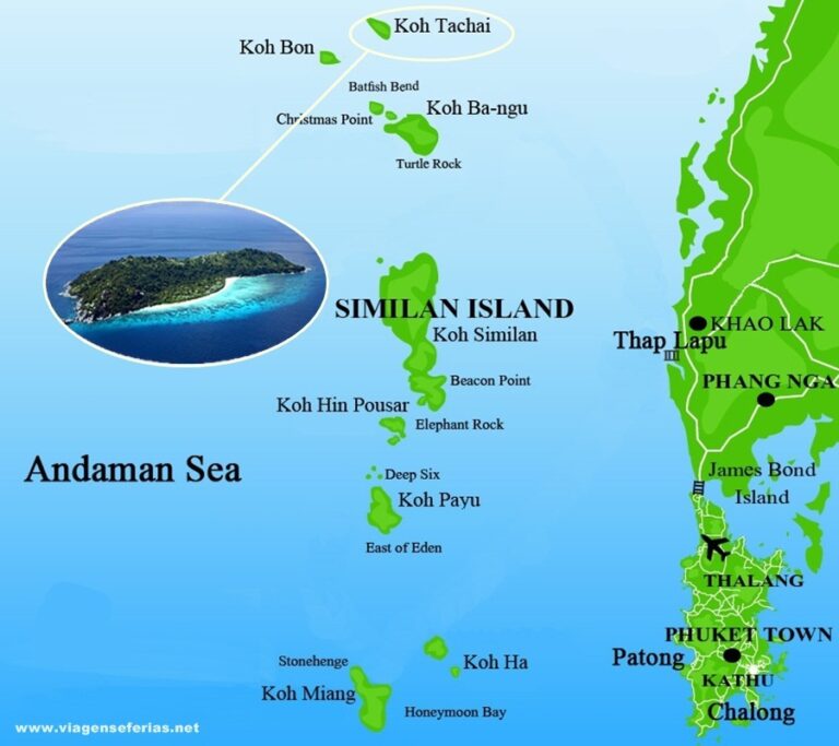Mapa de localização da ilha Koh Tachai no mar de Andaman na Tailândia