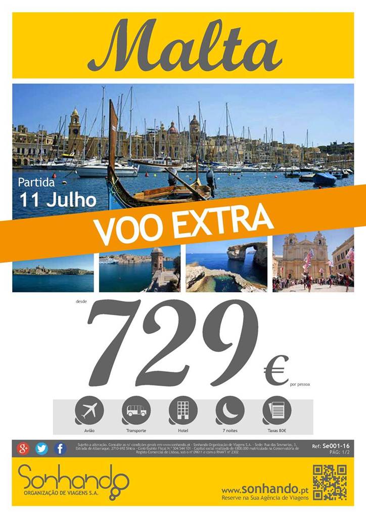 Promoção Férias ilha de Malta partida 11 de Julho desde Lisboa