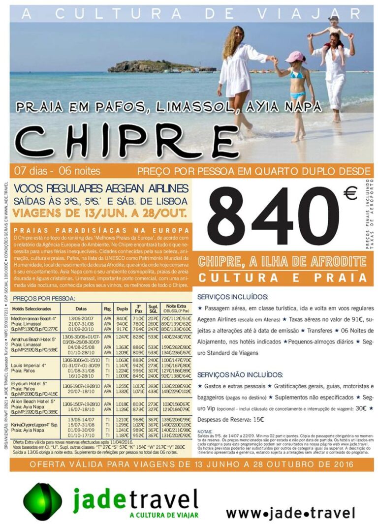 Férias nas praias de Chipre para viagens de 13 de Junho a 28 de Outubro