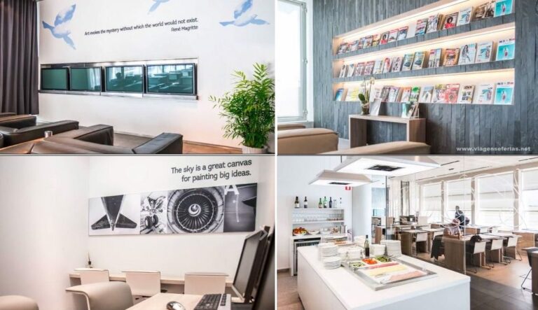 4 espaços do Lounge The Suite da Brussels Airlines no aeroporto de Bruxelas