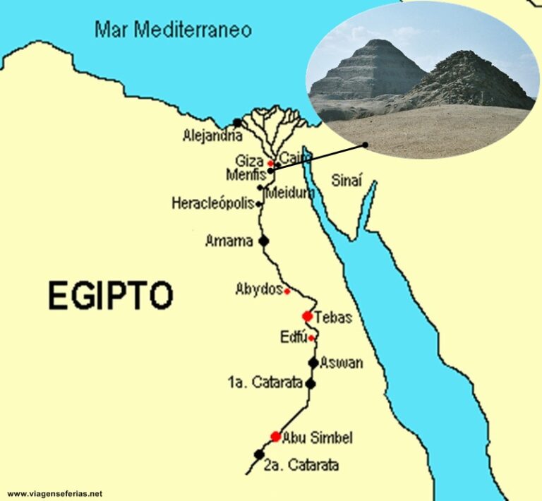 Pirâmide do Faraó Unas no mapa do Egipto