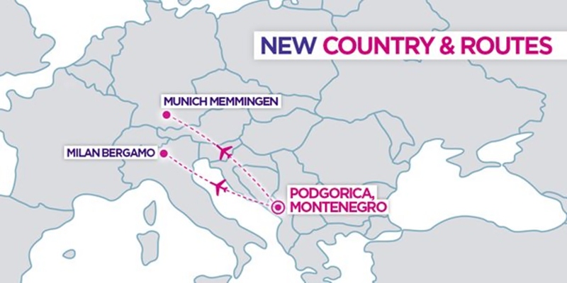 2 novas rotas da Wizz Air desde Podgorica em Montenegro