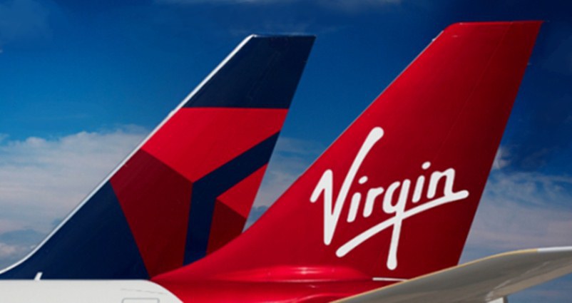 Caudas dos aviões da Virgin Atlantic e Delta Air Lines