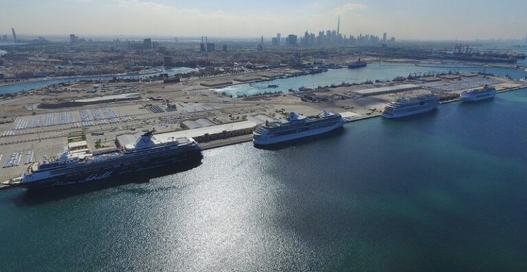 Vista aérea do Porto de Cruzeiros Mina Rashid no Dubai