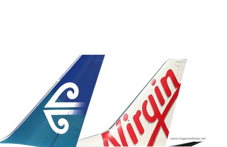 Caudas de aeronaves da Air New Zealand e da Virgin Australia