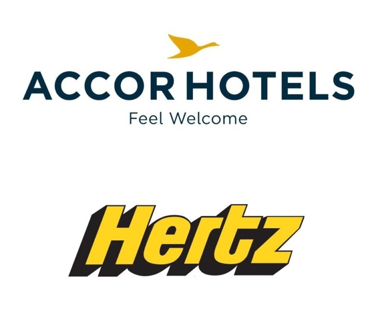 Logos da rent-a-car Hertz e do grupo hoteleiro accorHotels