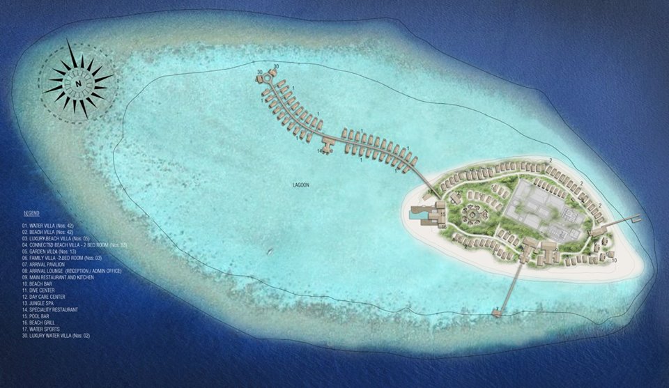 Projecto do resort Baglioni num atol das Maldivas (vista aérea)