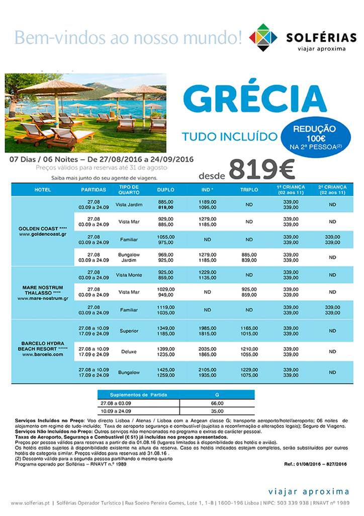 Programa Viagens na Grécia tudo incluido desde 819€ até Setembro