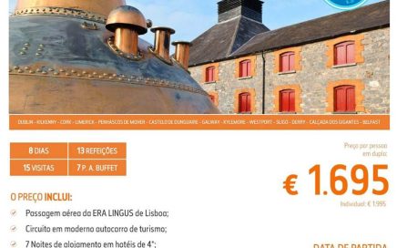 Pacote de viagem em circuito na Irlanda com partida a 4 de Setembro desde Lisboa