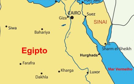 Mapa do Egipto com os resorts de Hurghada e Sharm-el-Sheikh