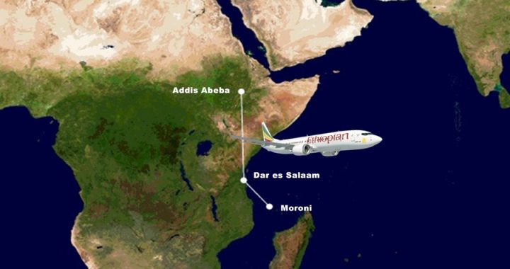 Rota da Ethiopian Airlines entre Addis Abeba e ilhas Comores em África
