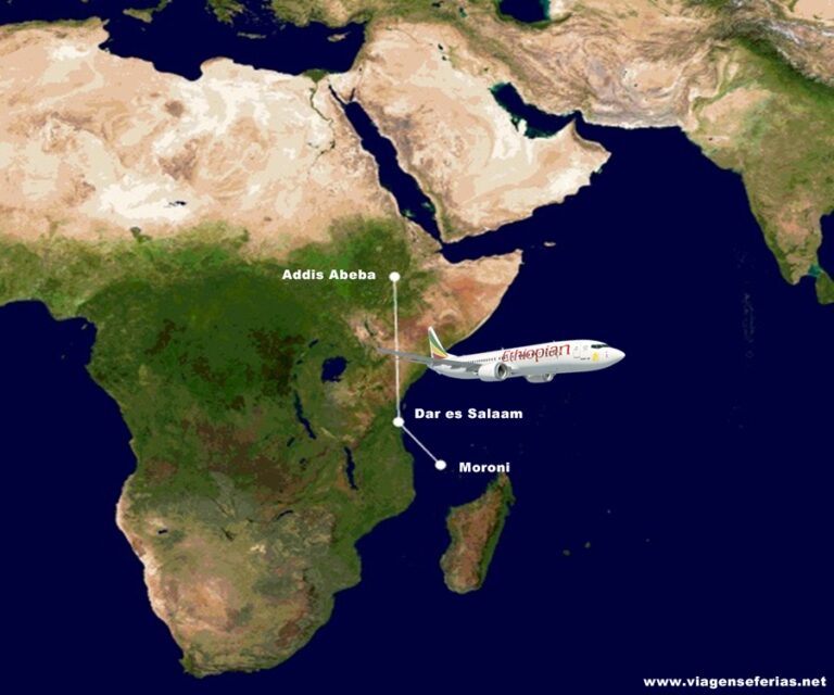 Rota da Ethiopian Airlines entre Addis Abeba e ilhas Comores em África