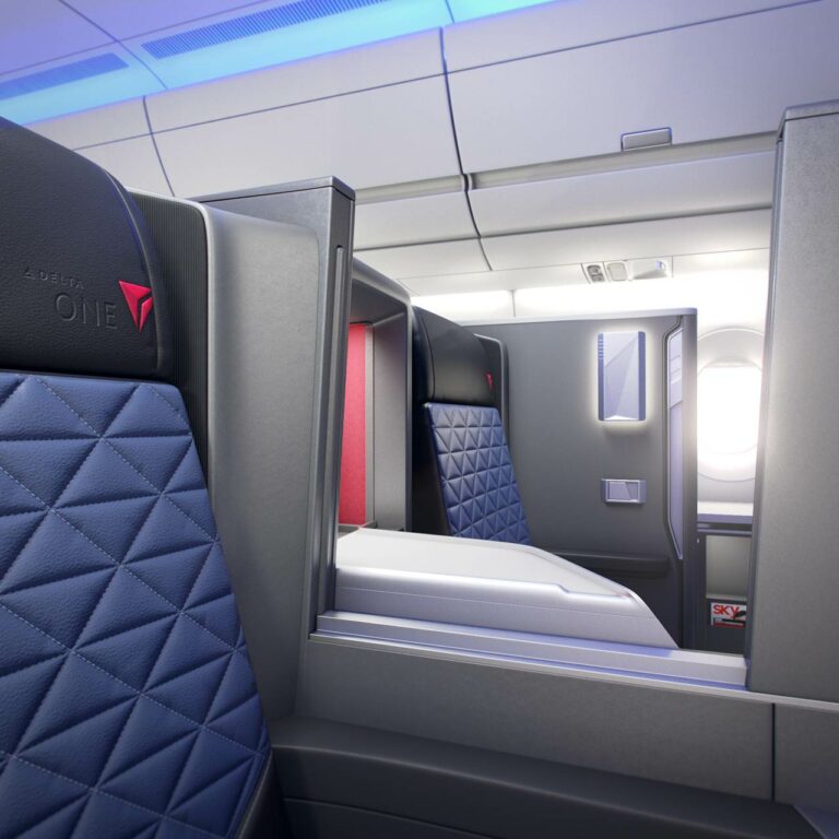 Interior da Suite Delta One no Airbus A350 da Delta Airlines