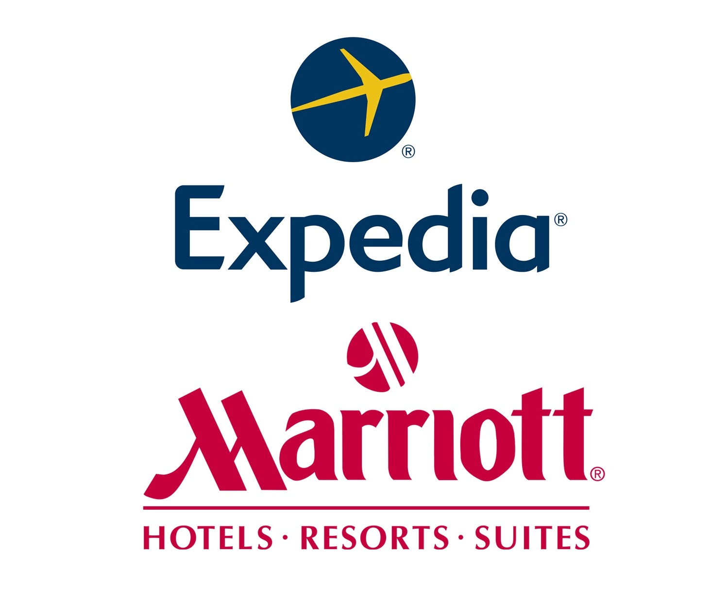 Logo da companhia hoteleira Marriott e da Operadora de Viagens Expedia