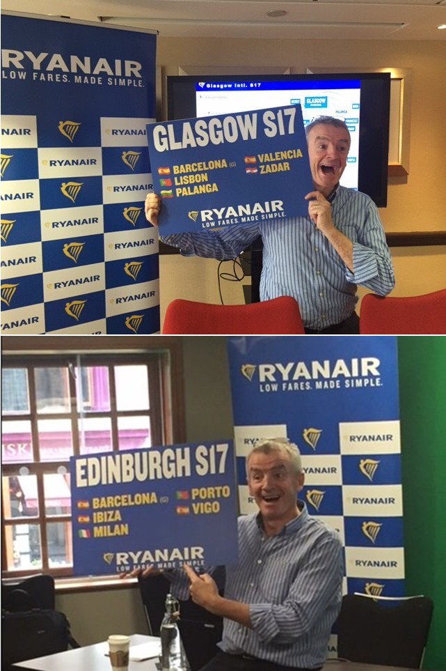 Michael O’Leary apresenta rotas Ryanair de Glasgow e Edimburgo