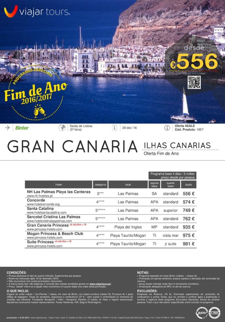 Passagem de ano na Gran Canaria com estadia de 4 dias em promoção