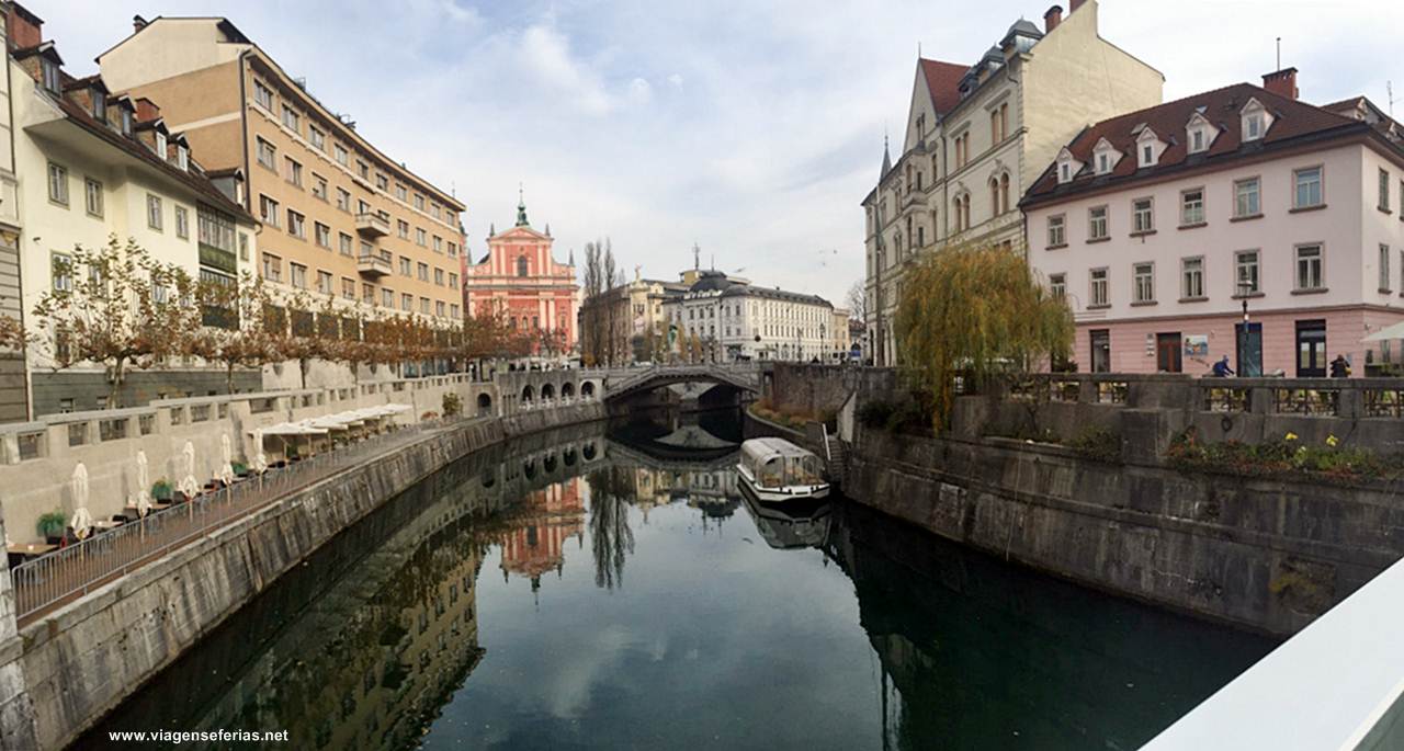 rio Ljubljanica e suas pontes ao amanhacer do dia