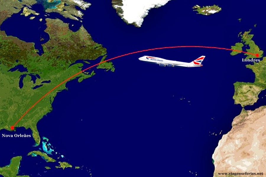 Voos da British Airways entre Londres e Nova Orleães (EUA)