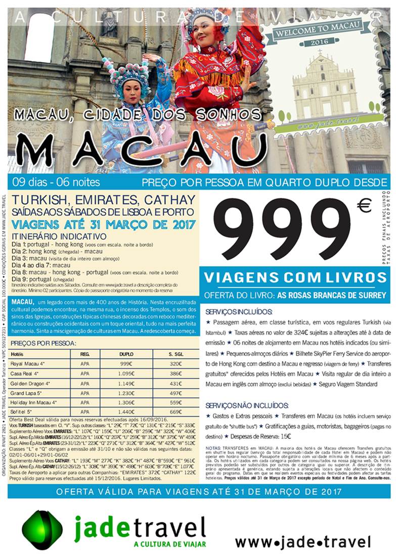 Pacote de férias em Macau até 31 de Março desde 999€ por pessoa