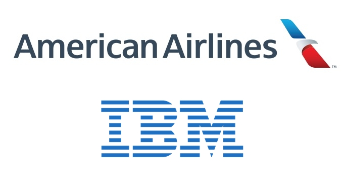 Logos da IBM e da companhia aérea American Airlines