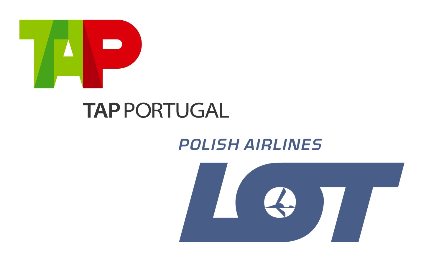 Logotipos da TAP Portugal e da LOT Polish Airlines