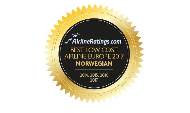 Selo da AirlineRatings à melhor companhia aérea Low Cost 2017: Norwegian Air
